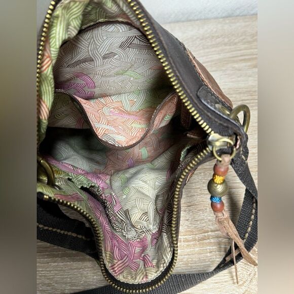 The Sak Women Brown Leather Crossbody Shoulder Bag Adjustable Canvas Strap Boho - Picture 9 of 11